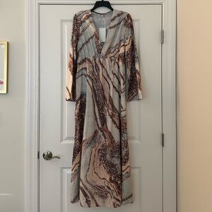 Uoozee Marble Pattern Deep V Baby Doll Maxi Dress